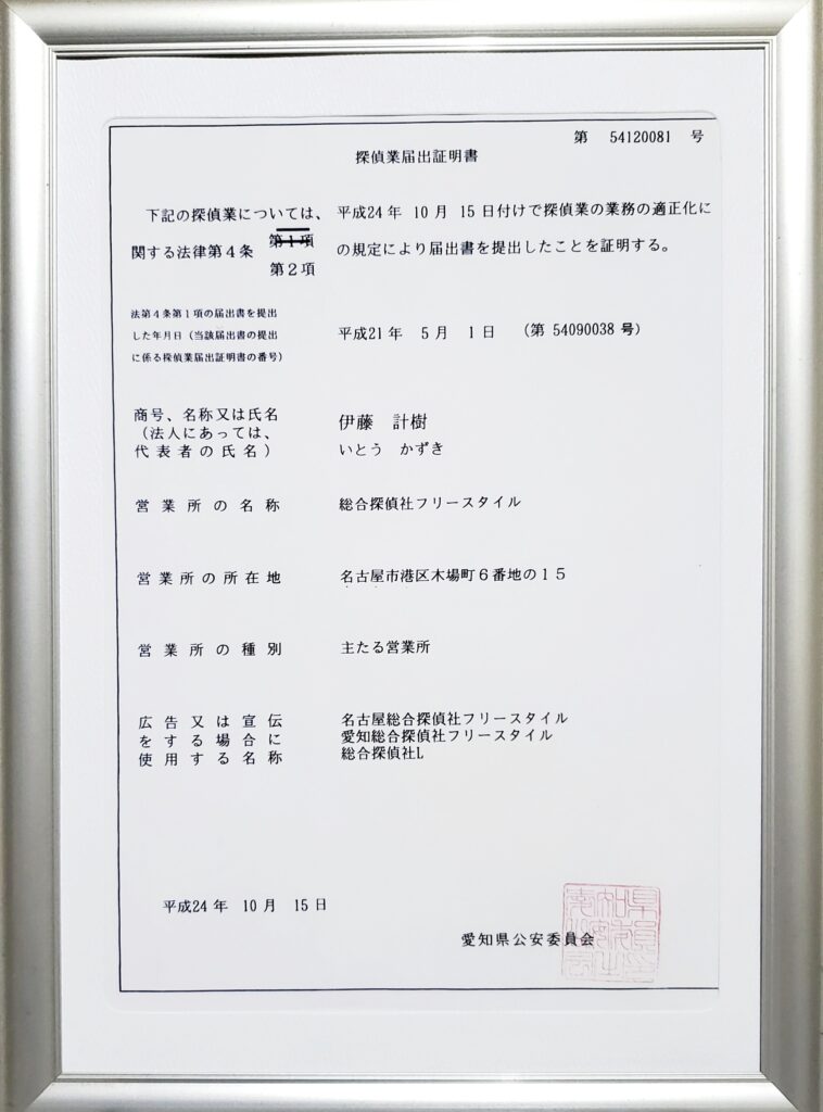 総合探偵社フリースタイルの探偵業標識